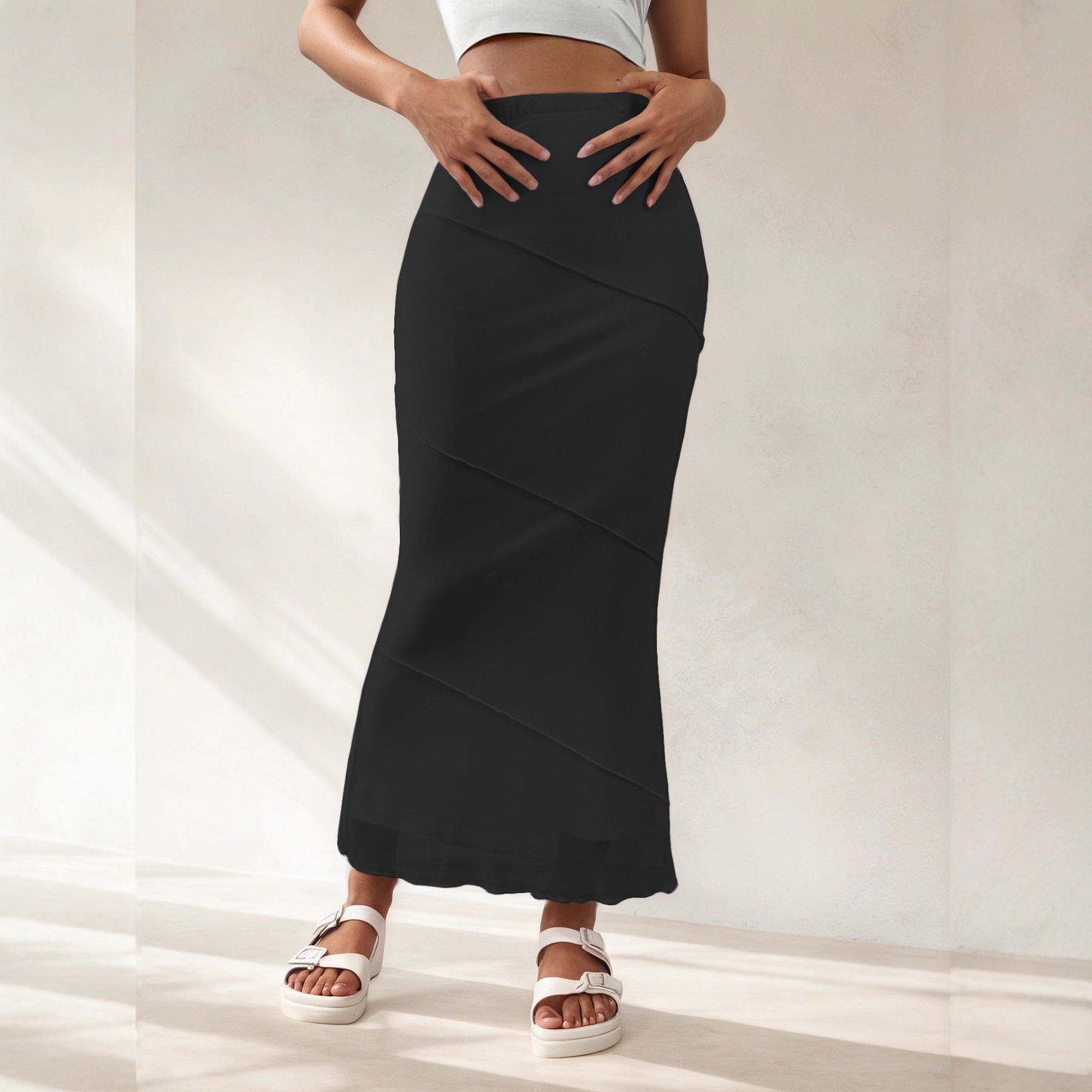 Falda Larga Satén Talle Alto